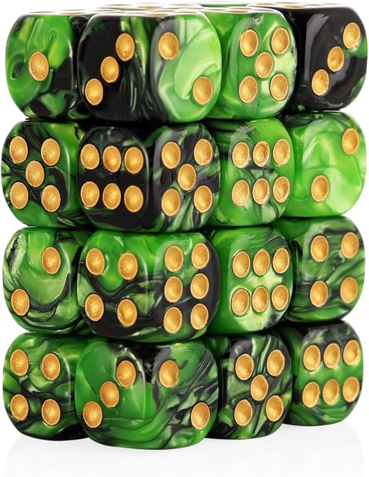 24 of Pack 16MM 6 Sided Dice Set,Two Colours D6 Game Dice Set, 6 Sided Standard Dices for Yahtzee, Bunco or Teaching Math,with Portable Dice Pouch(Green and Black)