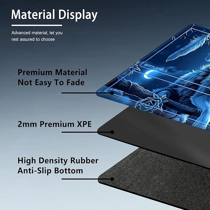 MTG Playmat Size 23.6x13.8in with Storage Bags Portable Playmat TCG and Board Game Mat for Cards Rubber Base Slip-Resistant Mousepad Desk Mat (Fantasy Owl,with Zone)