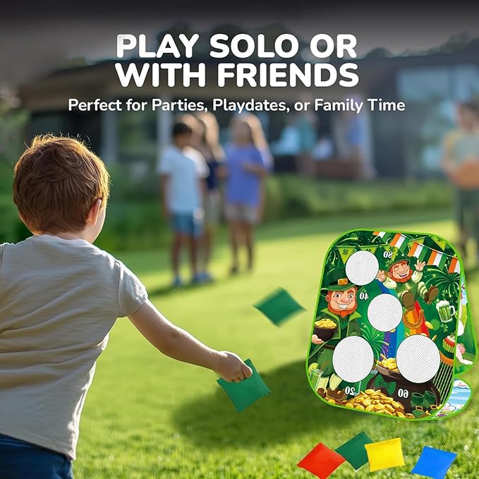 2 in 1 Easter & St Patricks DayBean Bag Toss Games for Kids - Fun Leprechaun & Bunny Tossing Games, Perfect Outdoor Yard Toys & Party Favors for Ages 4-8