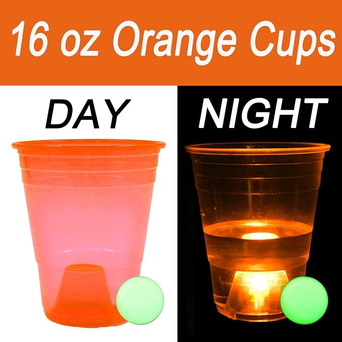 22 Pcs Set Orange & Purple Board Games for Glow Indoor,Outdoor Yard Games for Adults, with 6 Glow Games Theme Balls, Cup and Ball Game Lawn Games (16 oz)