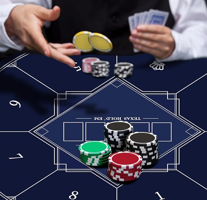 nuveti 24/31/47/55/63inch Round Poker Mat for Texas Holdem | Portable Poker Table Top with Art Deco Layout Print 6-8 Player Game Layout Mat to Play Cards, Poker Games, Blackjack, Casino