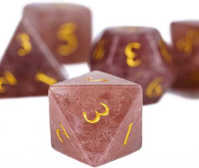 UDIXI Strawberry Quartz Gemstone Dice Set, Stone DND Dice Set for Dungeons and Dragons, D&D Dice for Role Playing Games (Strawberry Quartz)