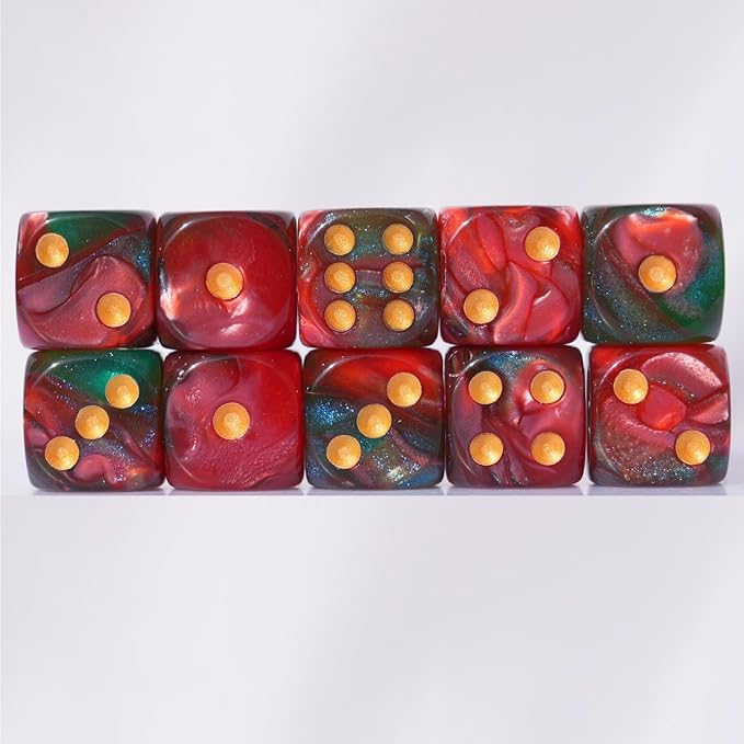 10 PC D6 dice 16mm Acrylic Dice Set for RPG MTG DND Dice Table Games and Board Games (Red + Green)