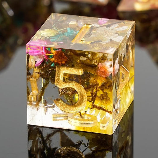 DND Dice Set Dungeons and Dragons Dice Sharp Edged Dice Set of 7 DND Faceted Dice Golden Numbers and Beautiful Iron Box Perfect for Dungeons & Dragons RPG and Board Game(Flowers Moss)