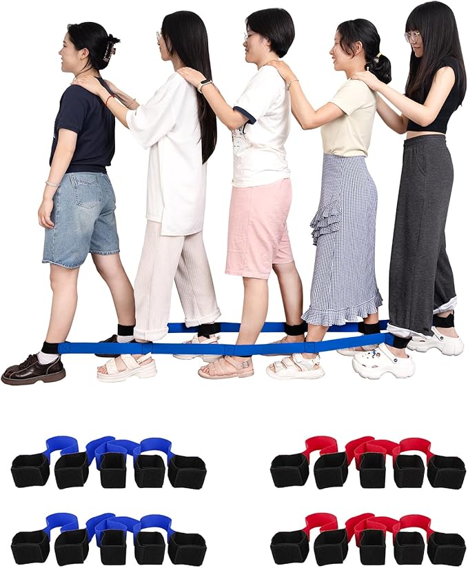 20 Pcs 5 Legged Race Band, Outdoor Party Group Game for Kid Adult, Cooperative Team Race for Birthday Party, Relay Race, Field Day, Team-Building, Backyard Activity Game with Carrying Pouch
