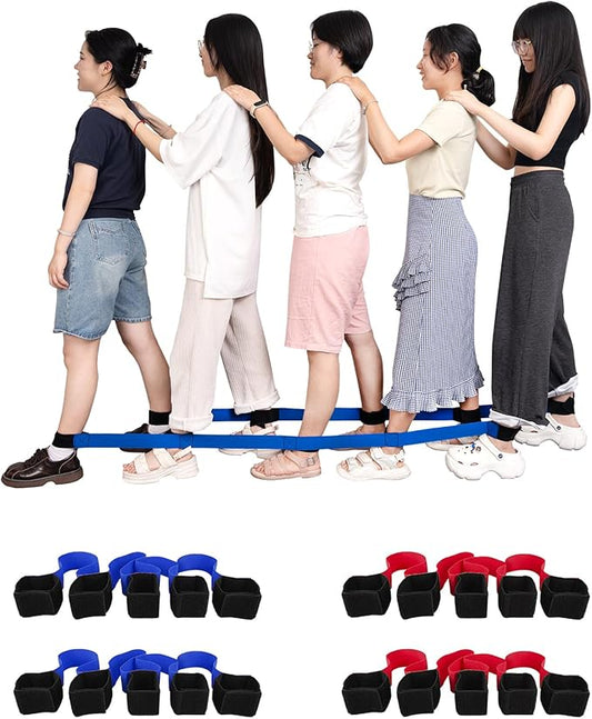 20 Pcs 5 Legged Race Band, Outdoor Party Group Game for Kid Adult, Cooperative Team Race for Birthday Party, Relay Race, Field Day, Team-Building, Backyard Activity Game with Carrying Pouch