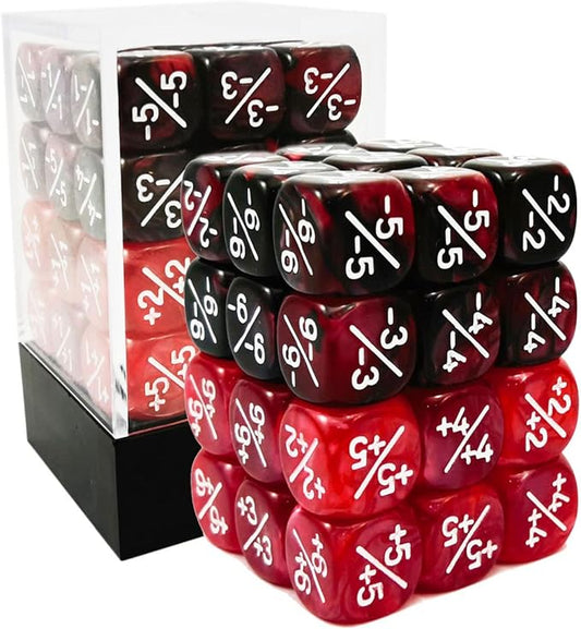 36pcs 12mm Positive and Negative Dice Counters Marble Red+Gemini Red&Black Set, Small Token Loyalty Compatible With MTG, CCG, Card Games