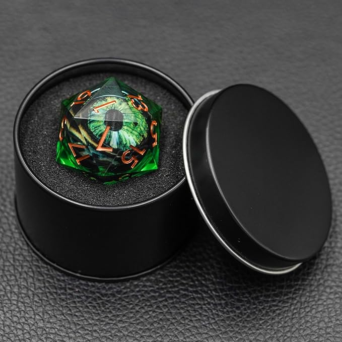 Dungeons and Dragons DND Dice D20, Moving Eyeball Liquid Core Dice Set D&D 33MM Oversized D20 Single Sharp Edge Resin dice with Gift Case, Polyhedral Dice for Role Playing Game