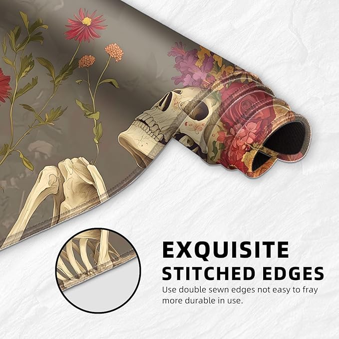for MTG Playmat with Storage Bags, Card Playmat for TCG Card Playing Game,Rollable & Foldable for PTCG and Board Game Mat for Cards,Non-Slip Skull Flower Desk Mat for Home Office