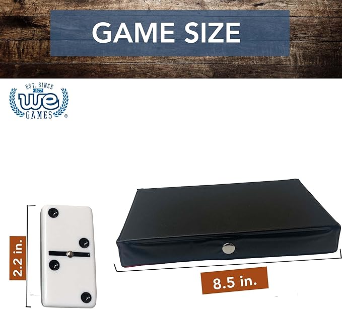 WE Games Two-Toned Black & White Double 6 Dominoes with Spinners - Ideal Size, Vintage Style Case, Family and Adult Board Games