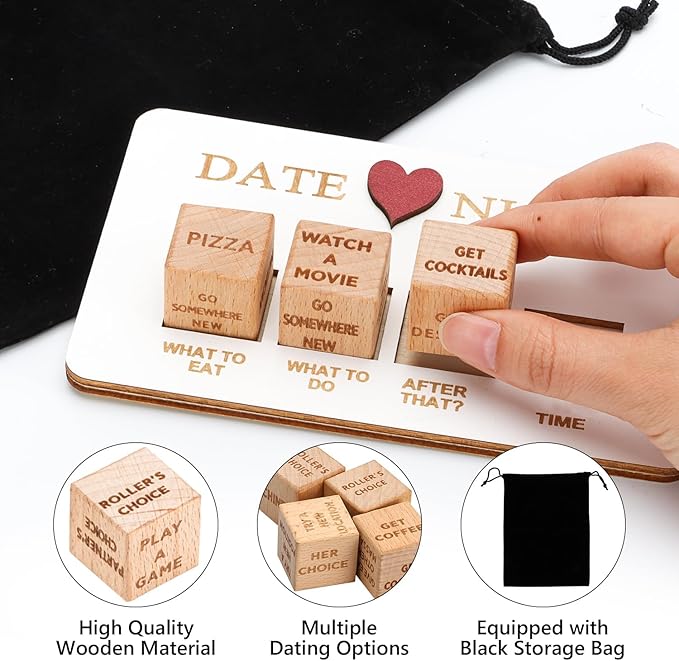 Date Night Dice for Couple Funny Romantic Game Board for Date Night Ideas for Adult Food Decision Dice Portable Game for Valentine's Day Anniversary Birthdays Gifts for Boyfriend Girlfriend Him Her