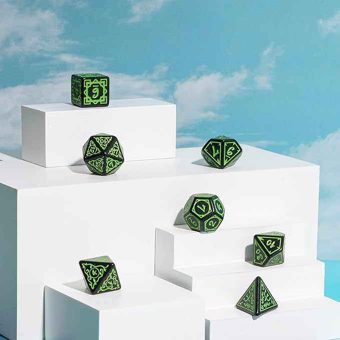 DND Dice Set -D&D Polyhedral Dice (7 Pcs) Druid Dice with Leather Dice Bag for Dungeons and Dragons Role Playing Dice Games RPGs(Druid - Black Green)