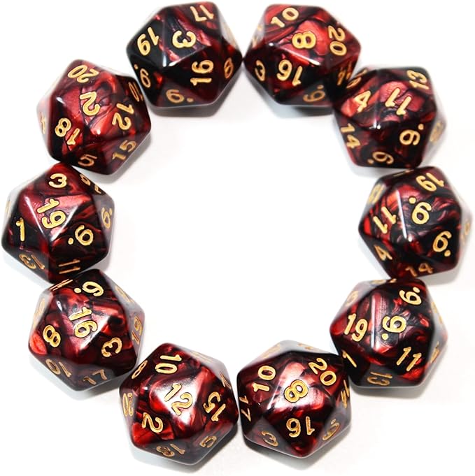 SmartDealsPro 10-Pack 20 Sided Dice D20 Polyhedral Dice for DND RPG MTG Table Game (Black-Red)