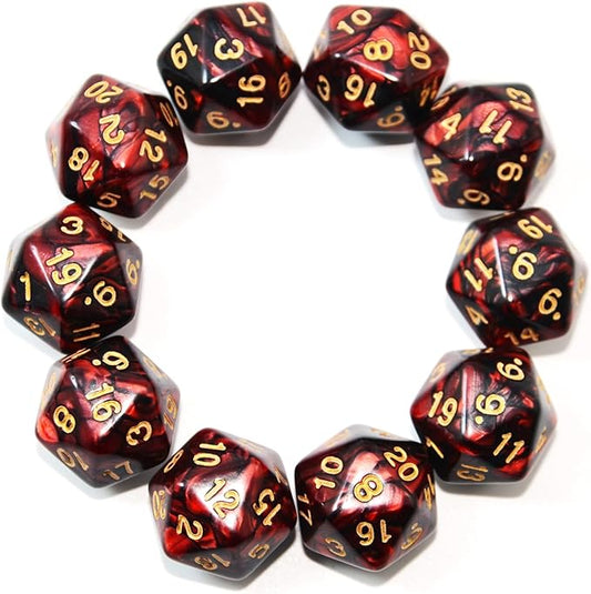 SmartDealsPro 10-Pack 20 Sided Dice D20 Polyhedral Dice for DND RPG MTG Table Game (Black-Red)