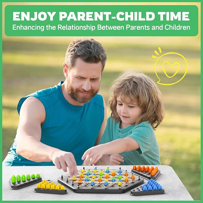 Chain Triangle Chess Game, Strategy Board Games for Kids 4-6-8-12, Chess Board Games for Adults, Family Games for Kids Adults, Triangle Rubber Band Game, 2 to 4 Players, Kids Christmas Birthday Gifts