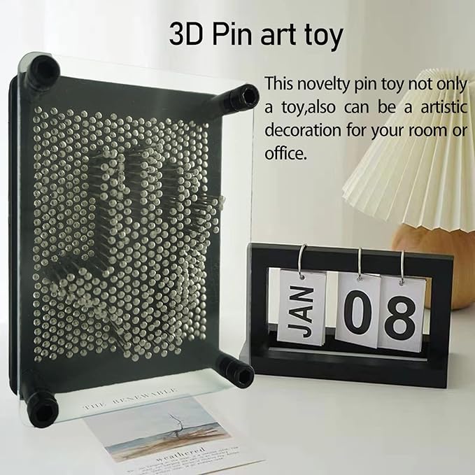 3D Pin Art Sensory Toy Size 5x3.7 Inches Needles Pin Impression Toy Intellectual Fun Rainbow Toys, Metal