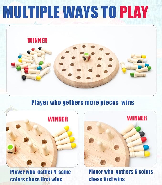Wooden Memory Chess Matching Game for Kids Adults Montessori Educational Interactive Board Game Memory Exercise Toy for Elderly Brain Rot Gift for 3 Years Old Boy Girl