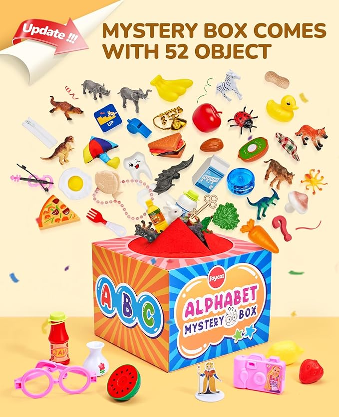 JoyCat Mystery Alphabet Box for Kids 52 PCS Letters Sorting Matching Game Activities Letter Sounds Fine Motor Learning Toys for Preschool Kindergarten Classroom - Easter Basket Stuffers Gifts
