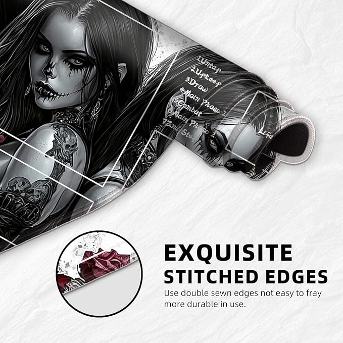 for MTG Playmat with Zones Storage Bag, for TCG Playmat and Playing Card Mat for Magic Board Games, Gothic Women Non-Slip Stitched Edges Game Mat, Rollable Foldable Card Playmats