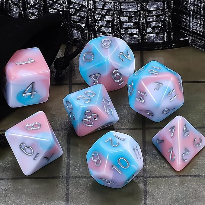 CiaraQ DND Polyhedral Dice Set for Dungeons and Dragons RPG MTG Role Playing Table Games-with 1 Dice Pouch (Blue+Pink+White)