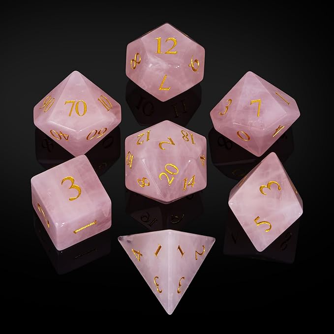 UDIXI Stone Dice Set D&D 7PCS Gemstone Dice Polyhedral DND Dice with Gift Case for Dungeons and Dragons Role Playing Games?Rose Quartz?