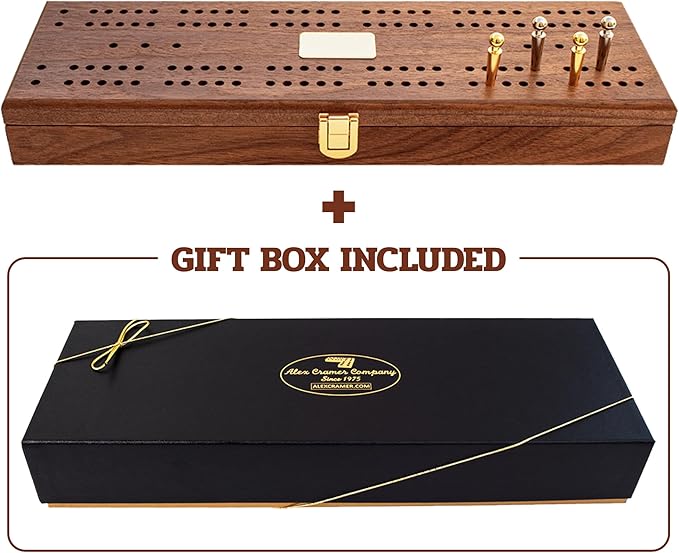 Alex Cramer Le Club Luxury Domino Set with Handcrafted Walnut Case and Cribbage/Counter Top - Tournament Quality 28 Indestructible (Domino Set with Personalized Brass Plate)