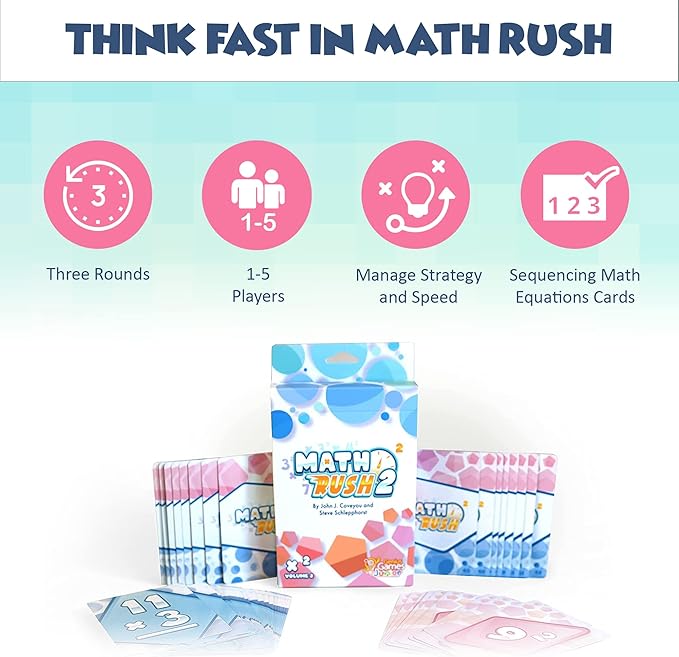 Genius Games Math Rush 2: Multiplication & Exponents - A Cooperative Time-Based Educational Math Flash Card Game for Kids, Students, and Families | STEM Game to Master Mental Math Skills