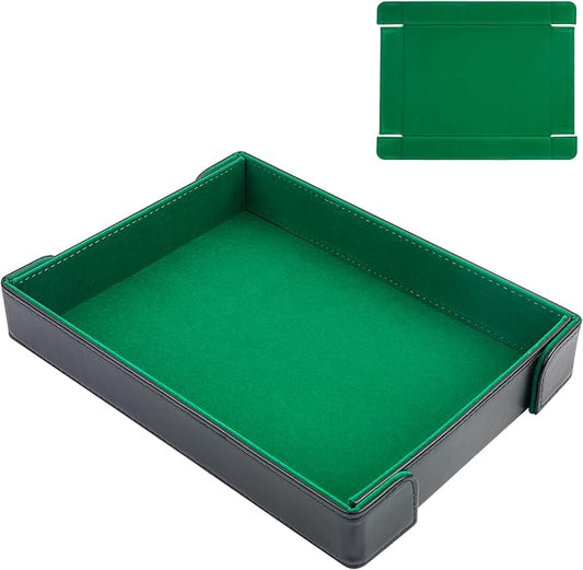 PU Leather Dice Tray Magnetic Folding Dice Rolling Mat with Green Felt Lining for Dice Games Portable Tabletop Board Games Tray