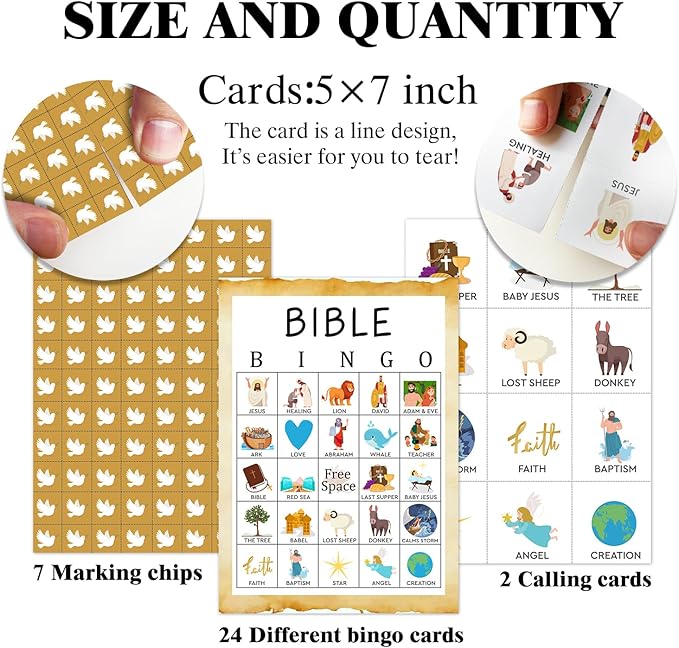 Bible Bingo Game, 24 Players Christian Sunday Church Bingo Cards for Women Men Party Favors for Family Open Day Holiday Party Activities Supplies Party Decoration Bingo Game- JK0103