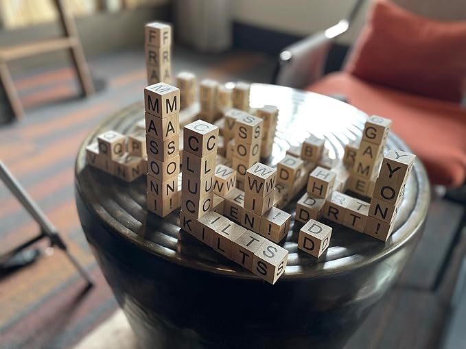 Word-Building Game | Stacking Game, Word Game, Crosswords & Up-Words, Hardwood Letter Blocks, Burlap Drawstring Pouch, One or More Players, Classic Edition (Amazon Exclusive)