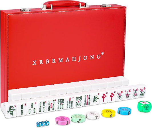 Chinese Mahjong Set, 146 Numbered Melamine 1.6" (40 mm), Large Size Complete Mah jongg Set with Carrying Travel Case (White Jade Color)