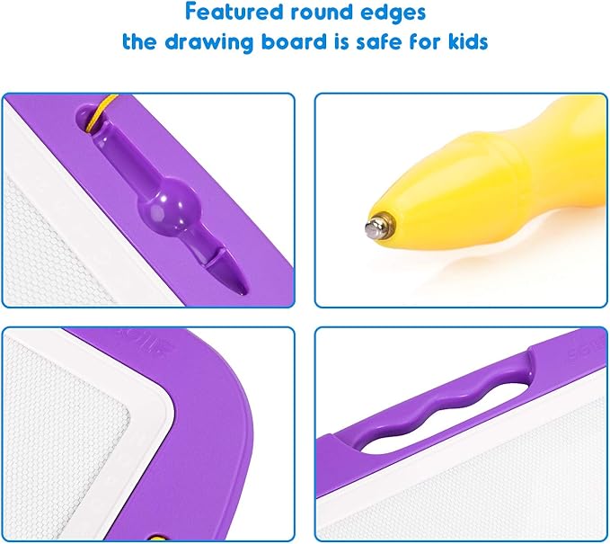 SGILE Large Magnetic Drawing Board - 4 Colors 16×13in Writing Painting Doodle Pad with 4 Stamps for Toddlers, Learning Educational Toy Etch Sketch Gift for 36+ Month Kids Girls Boys, Purple