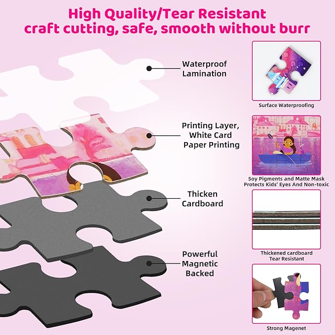 Magnetic Puzzles for Toddlers 3-5 Girls 120 Pieces Two-Book Travel Puzzles for Kids 4-6 Airplane Car Road Trip Activities Games Toys 3 4 5 6 7 8 Year Old Girls Gift