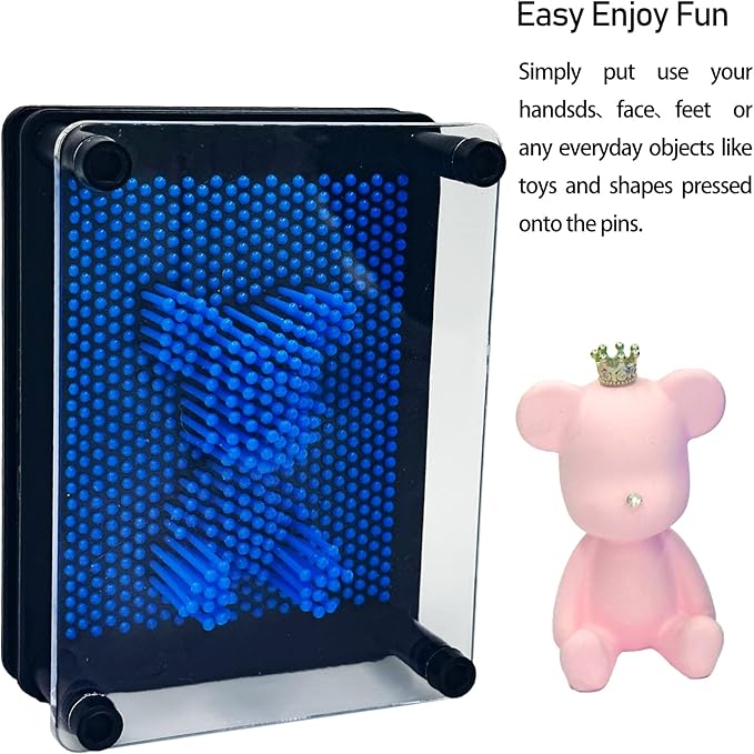 3D Pin Art Sensory Toy Size 5x3.7 Inches Needles Pin Impression Toy Intellectual Fun Rainbow Toys, Navyblue