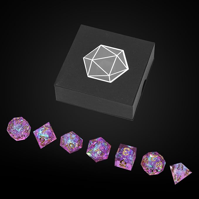 7PCS DND Dice Set,Handmade Sharp Edge Dice Set D&D RPG Polyhedral Die,for Dungeons and Dragons TTRPG Games Roleplaying Games Pathfinder,with Gift Box(Violet)