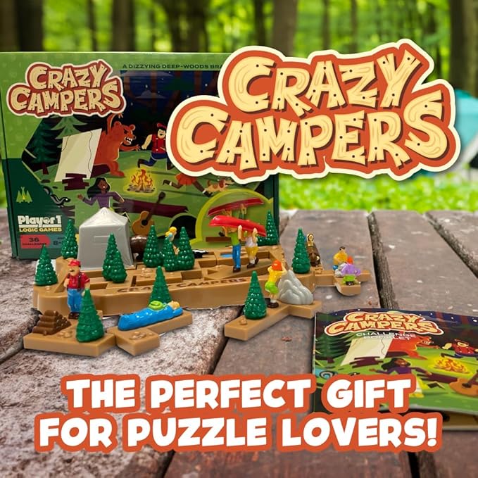 Crazy Campers Logic Puzzle Game – 36 Single-Player Challenges, Kids & Adults, Difficulty Easy to Expert, Travel-Friendly, Brain-Building Fun, Ages 8+