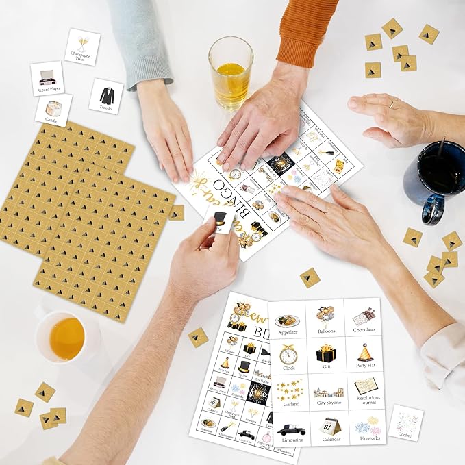 Ziyouza New Year’s Bingo Games Cards, New Year Winter Party Bingo, 24 Players Bingo Games for Family Party Outdoor Trip Activity
