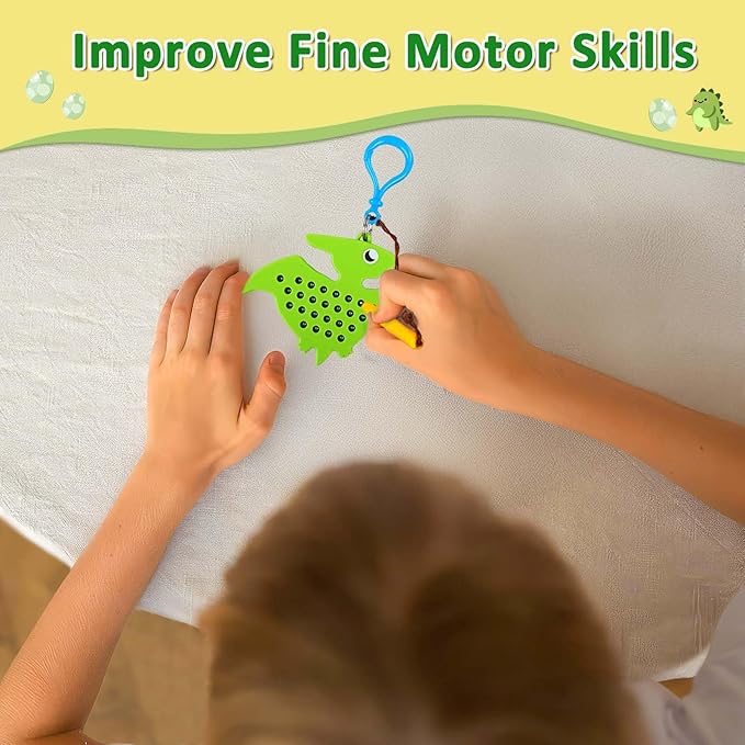 Magnetic Drawing Board for Kids Toddlers with Beads and Magnet Stylus Pen - Keychains Magnetic Dot Art Airplane & Car Ride Road Trip Activities Travel Toys for Kids (Green Pterosaur)