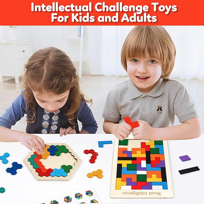 Wooden Brain Teaser Puzzles for Adults and Kids Boys Girls,Logic Brain Puzzles Games for Classroom & Party Times,Wooden Block Puzzle STEM Montessori Educatioanl Toys Gift for All Ages(2 Pack)