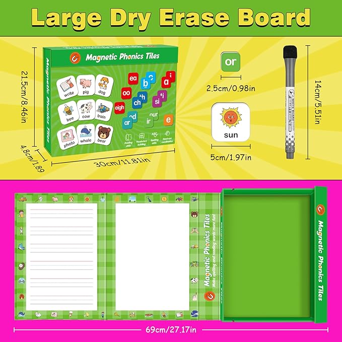 Aizweb Magnetic Letters, Phonics Games Letter Tiles Alphabet Magnets Learn to Read Spelling Phonemic Awareness Speech Therapy Science Reading Manipulative Elkonin Box Preschool Kindergarten Classroom
