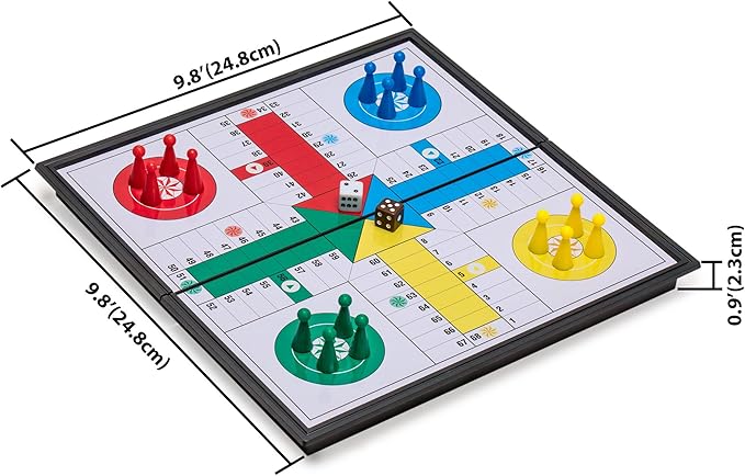 Yellow Mountain Imports Ludo Magnetic Folding Travel Board Game Set - 9.8 Inches - Portable Classic Strategy Game Set