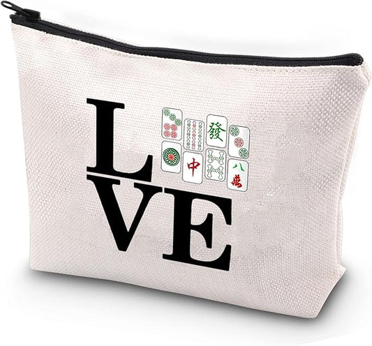 JYTAPP Mahjong Bag Love Mahjong Gift Mahjong s Cosmetic Bag Zipper Pouch Mahjong Board Game Storage Bag for Mahjong Lover Mahjong Player Gift