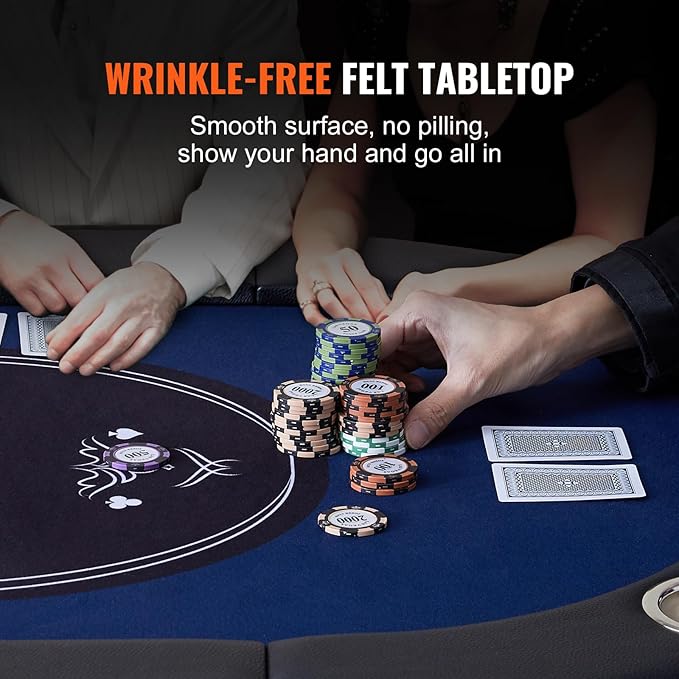VEVOR Foldable Poker Table for 8 Player, Blackjack Texas Holdem Table with Padded Rails and Stainless Steel Cup Holders, 72" Oval Casino Leisure Table,Blue,Portable Folding Card Board Game Table