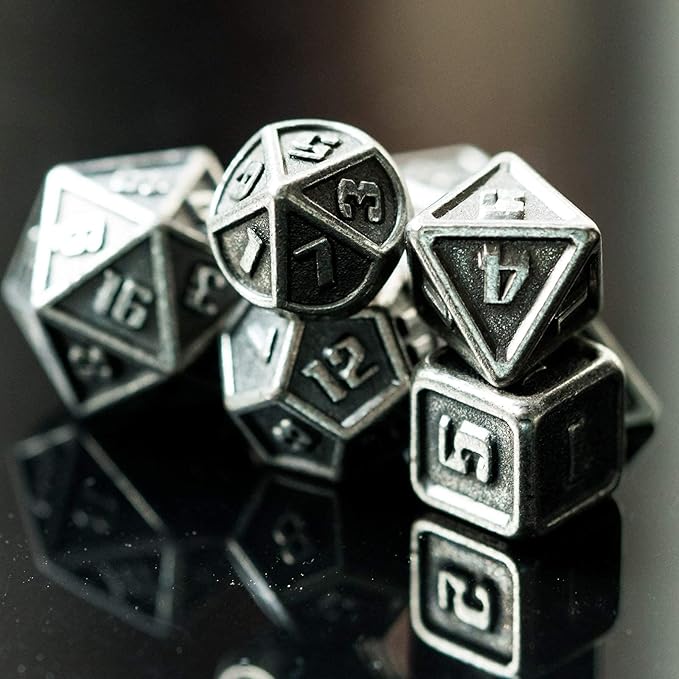 UDIXI Mini Dice DND Metal Dice Set, 10mm Tiny Small Metal D&D Polyhedral Dice Set for Dungeons and Dragons Role Playing Games (Silver)