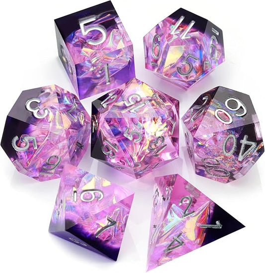 Haxtec DND Dice Set Sharp Edge Resin Dice with Dice Case Purple D&D Polyhedral Dice for TTRPGs Dungeons and Dragons DND Gift