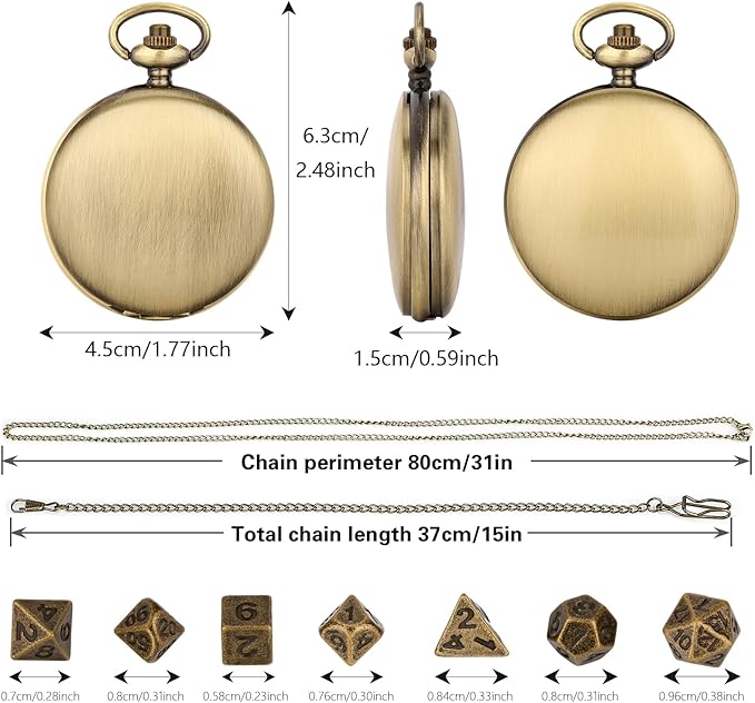 Mini DND Dice Set with Smooth Pocket Watch Shell Case, 7pcs Polyhedral Metal D&D Dice Set, D&D Gifts with Gift Box, Role Playing Board Games DND Accessories