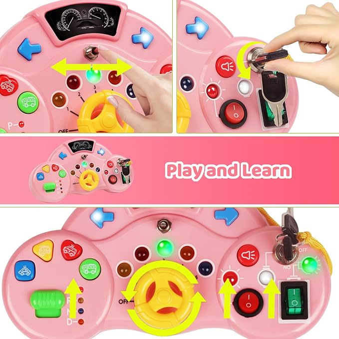 Toddler Busy Board Montessori Toys for 1 2 3 Year Old, Musical LED Light Switch Toys Travel Sensory Learning Toy for Toddlers 1-3,Educational Activities for Kids 2-4 Boy Girl Birthday Gift