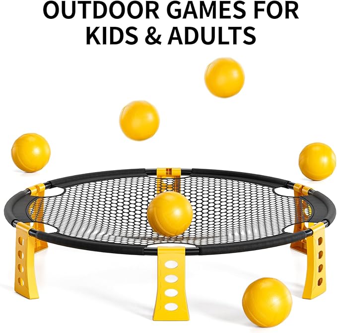 TEMI Outdoor Game Set - Includes 6 Balls, Net and Carrying Bag, Beach Ball Game for Adults, Kids, and Family, Played Outdoors, Indoors, Lawn, Beach, Backyard, Yard and Park