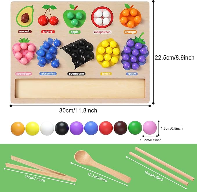 Wooden Board Rainbow Beads Sorting Stacking Counting Games, Toddler Montessori Matching Color Toys Preschool Learning Educational Toys for 3 4 5 Years Old Boys Girls