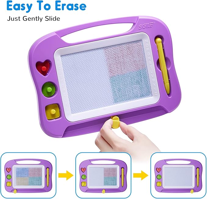SGILE Magnetic Drawing Board for Kids, Colorful Erasable Doodle Board with Magnet Pen, Painting Sketch Pad with Three Stamps, Travel Toy, Birthday Gift, Educational Learning Toy for Toddlers, Purple